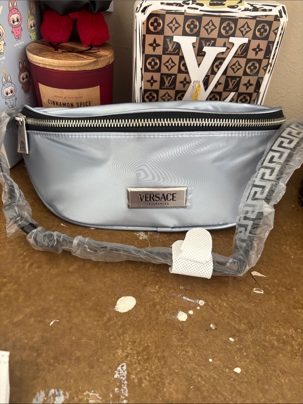 Versace Silver Gray Logo Belt Bag